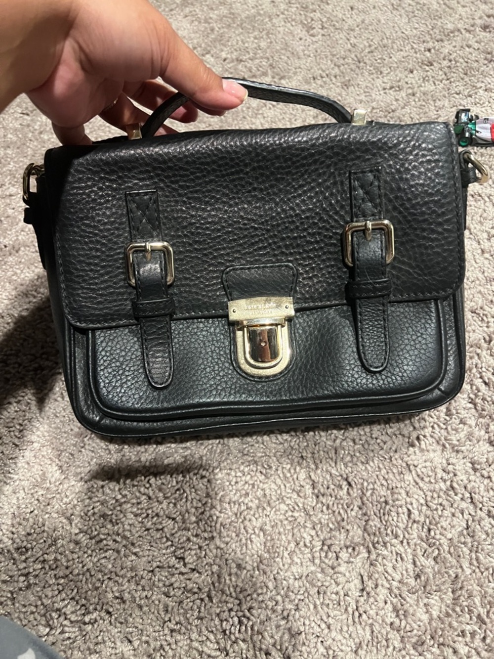 kate spade Black Pebbled Leather Crossbody Satchel with Gold Hardware